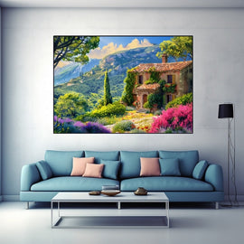 Peinture Paysage avec Maison, art mural décoration nature