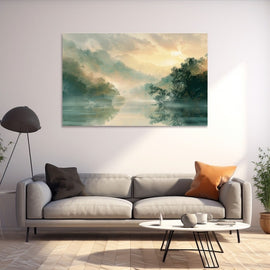 Peinture Paysage Brouillard, art mural décoration nature