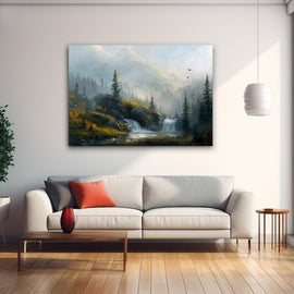 Peinture Paysage Brumeux, art mural décoration nature