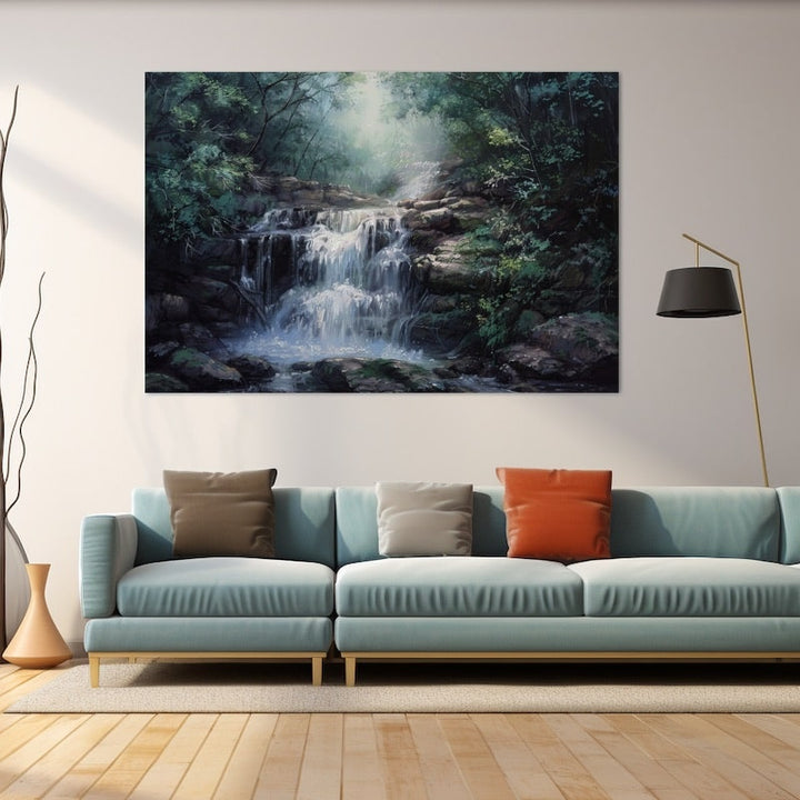 Peinture Paysage Cascade, art mural décoration nature