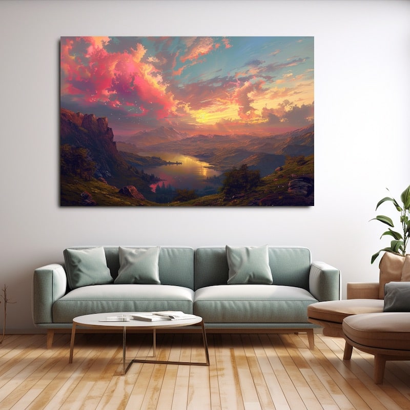 Peinture Paysage Coloré, art mural décoration nature