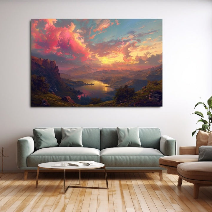 Peinture Paysage Coloré, art mural décoration nature