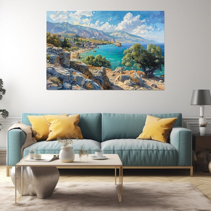 Peinture Paysage Corse, art mural décoration nature