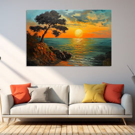 Peinture Paysage Coucher de Soleil, art mural décoration nature