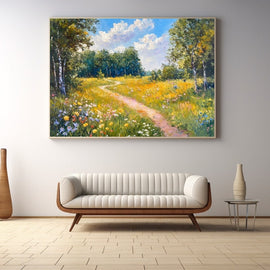 Peinture Prairie Fleurie en Été, art mural décoration nature