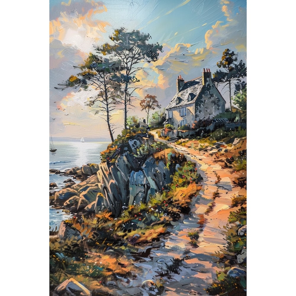 Peinture Paysage Bretagne et Sentier Côtier, art mural décoration nature