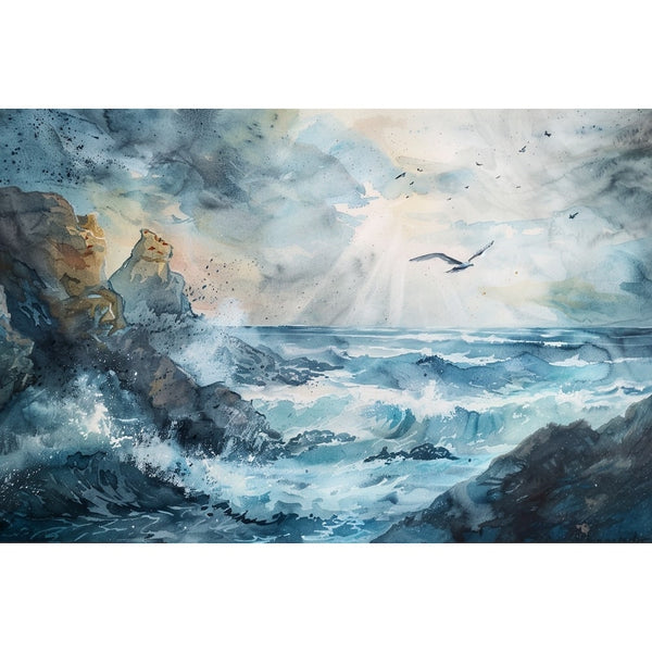 Peinture Aquarelle Terre et Mer, art mural décoration nature