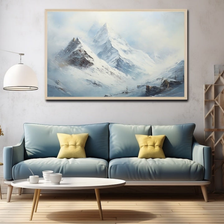 Peinture Paysage de Montagne sous la Neige, art mural décoration nature