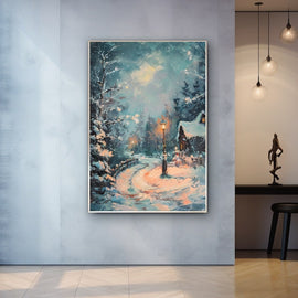 Peinture Paysage Noël sous la Neige, art mural décoration nature