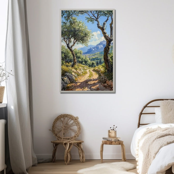 Peinture de Paysage du Sud, Sentier aux Oliviers, art mural décoration nature
