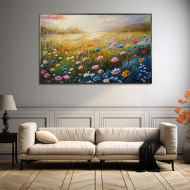 Peinture Paysage Fleuri, art mural décoration nature