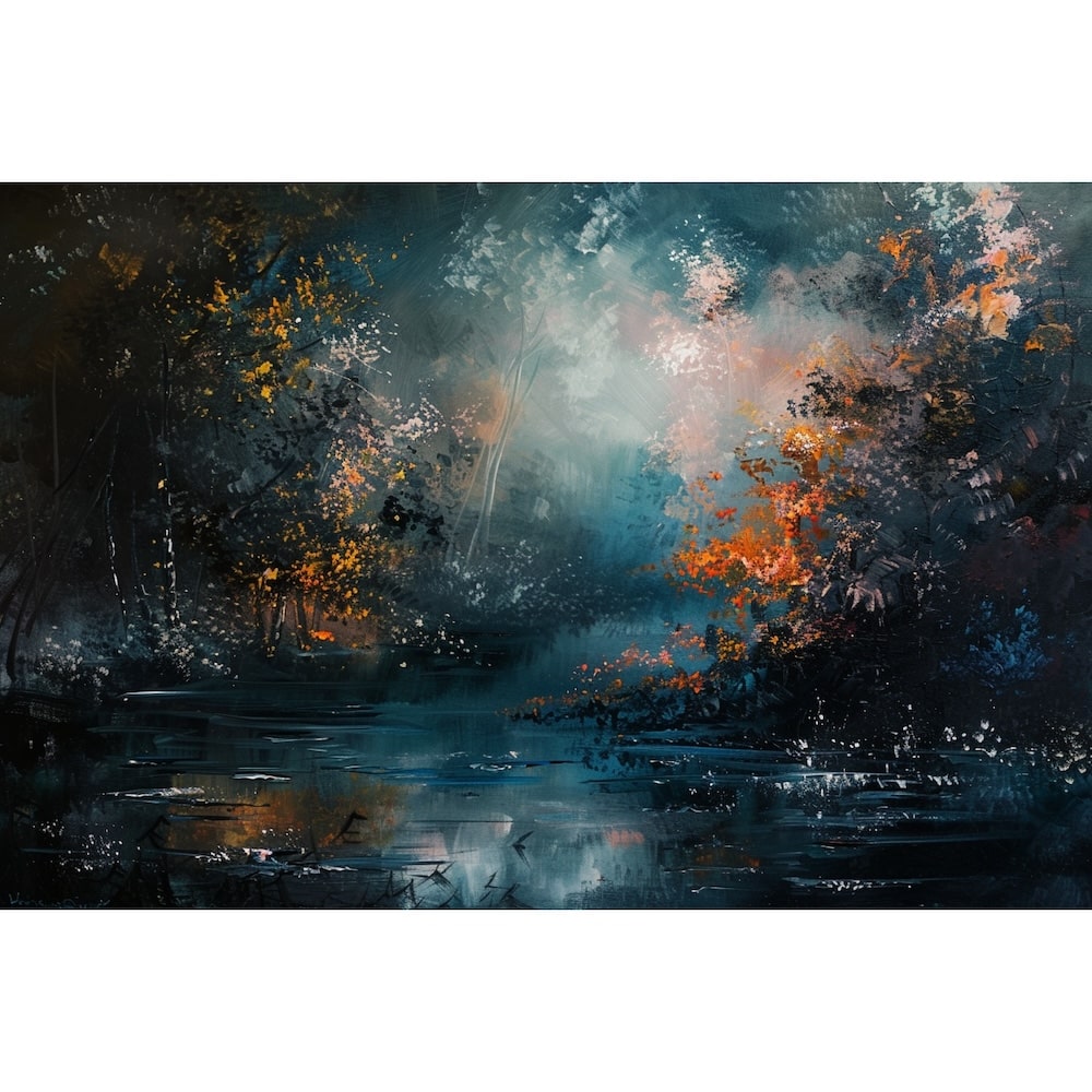 Peinture Paysage sur Fond Noir, art mural décoration nature