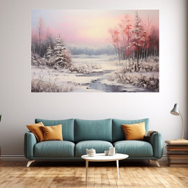 Peinture Crépuscule Hivernal Rosé, art mural décoration nature