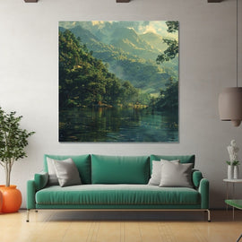 Peinture Paysage Lac, art mural décoration nature