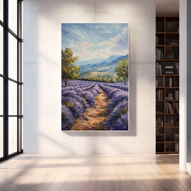 Peinture Paysage Lavande, art mural décoration nature