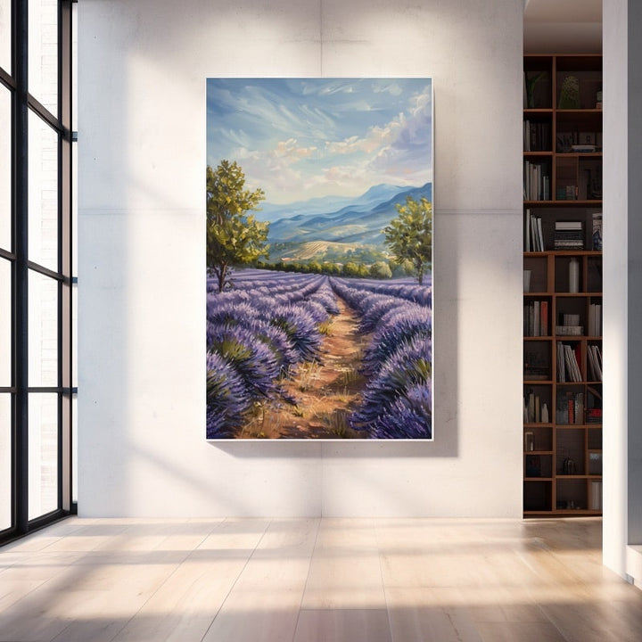 Peinture Paysage Lavande, art mural décoration nature