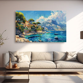 Peinture Paysage Marin Méditerranée, art mural décoration nature