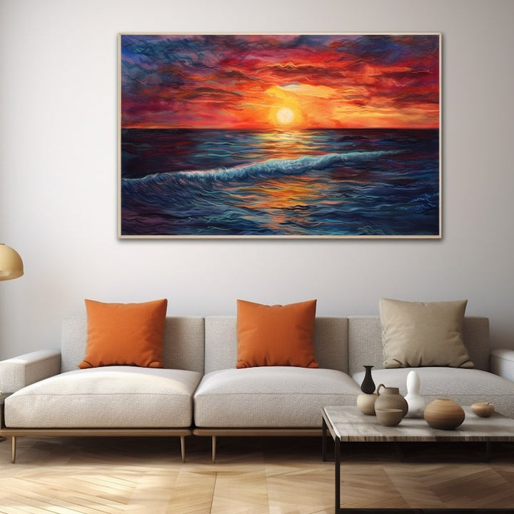 Peinture Paysage Mer Coucher de Soleil, art mural décoration nature