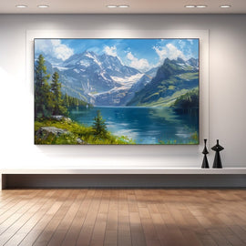 Peinture Paysage Montagne et Lac, art mural décoration nature