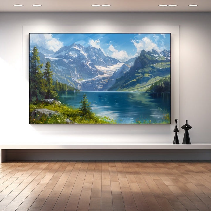 Peinture Paysage Montagne et Lac, art mural décoration nature