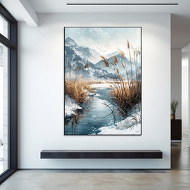 Peinture Paysage Neigeux, art mural décoration nature