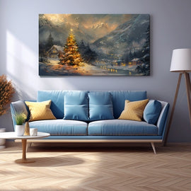 Peinture Paysage Noël, art mural décoration nature