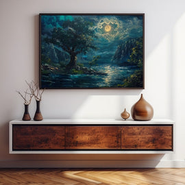 Peinture Paysage Nuit, art mural décoration nature