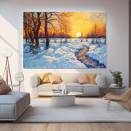 Peinture Paysage sous la Neige, art mural décoration nature