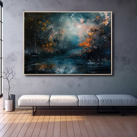 Peinture Paysage sur Fond Noir, art mural décoration nature