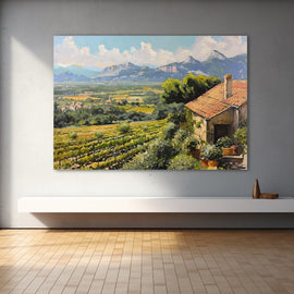 Peinture Paysage Vignoble, art mural décoration nature