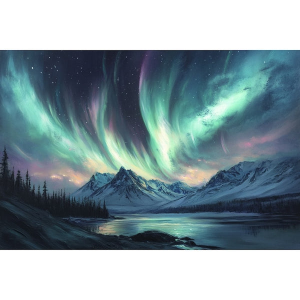 Peinture Paysage Aurore Boréale, art mural décoration nature