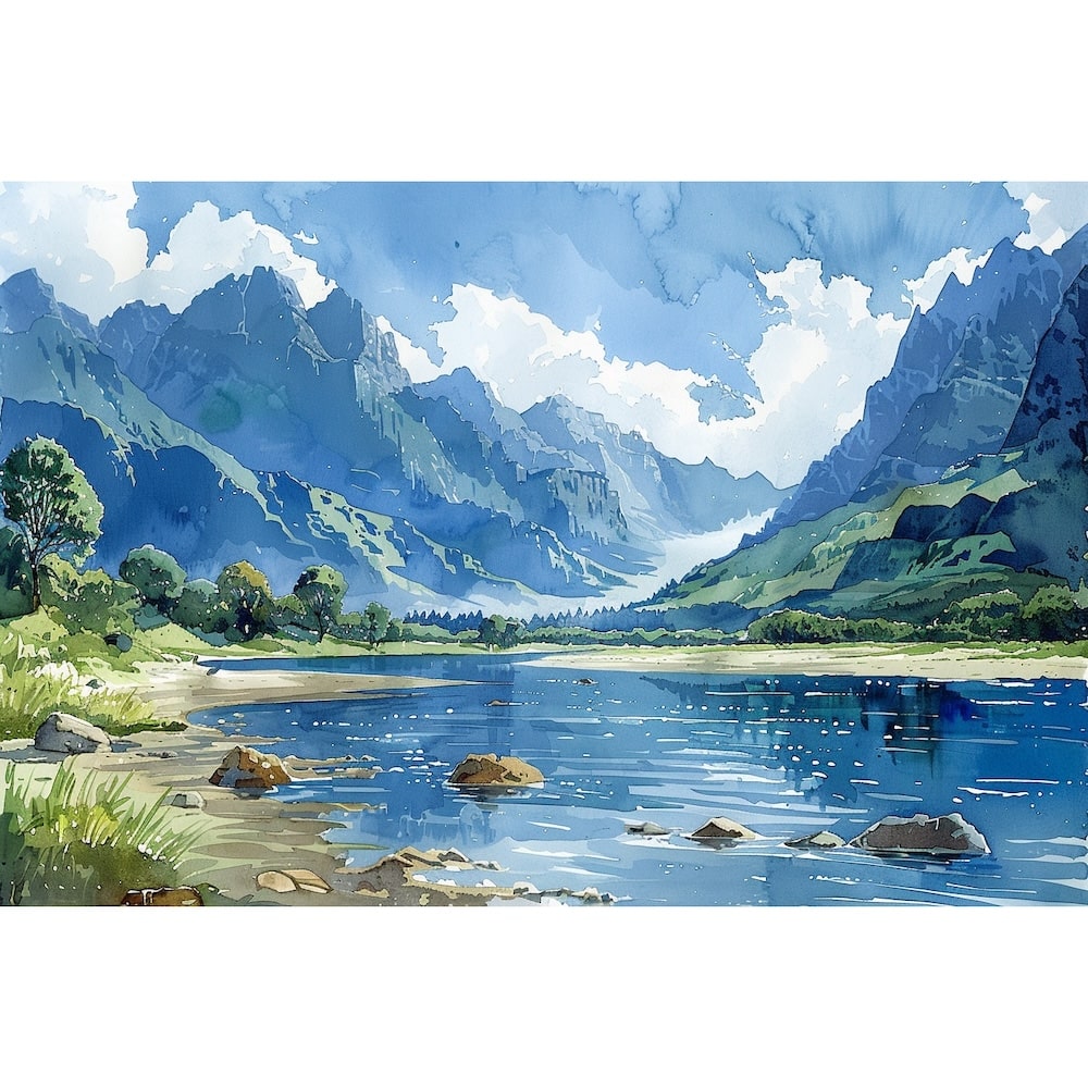 Peinture Paysage Fleuve, art mural décoration nature