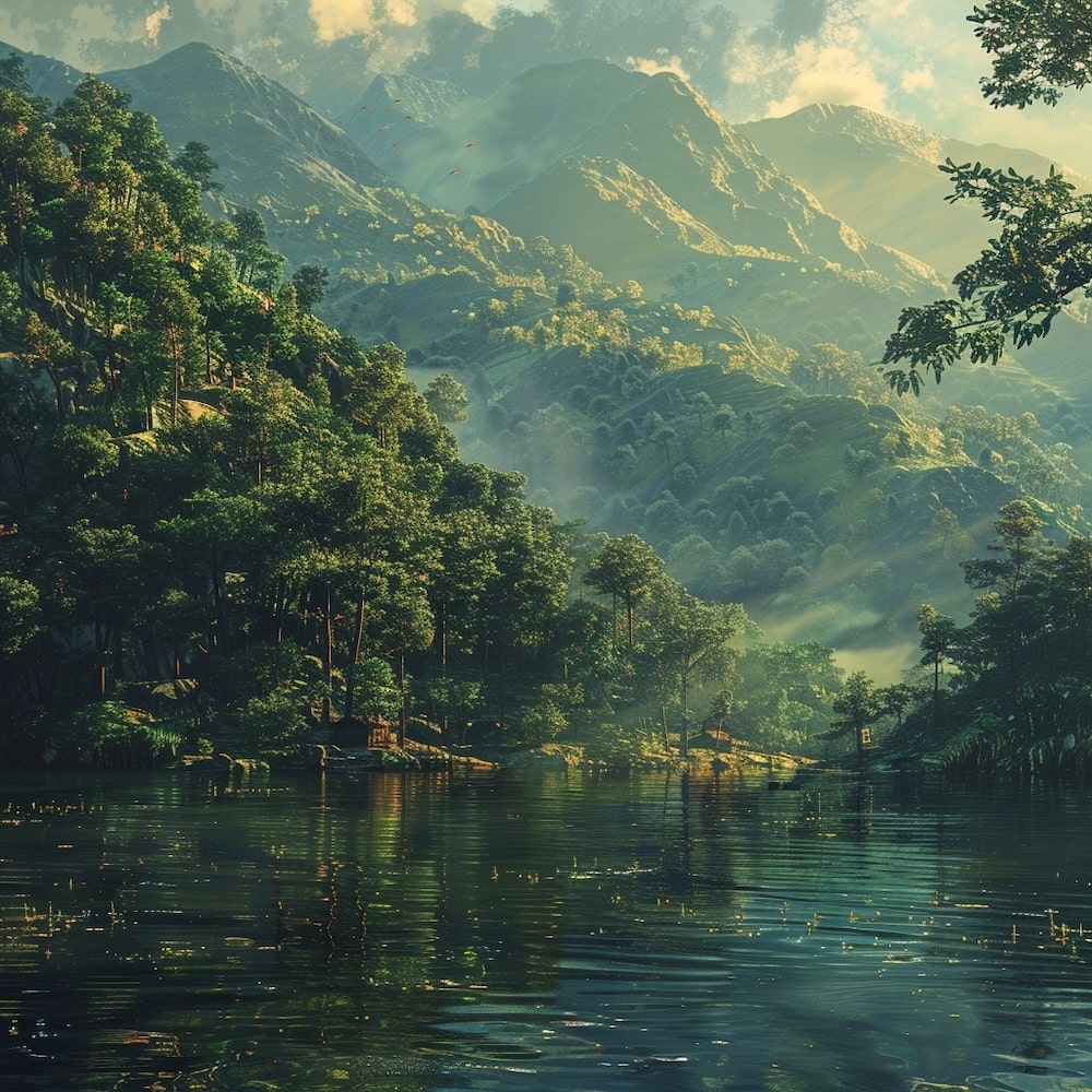 Peinture Paysage Lac, art mural décoration nature