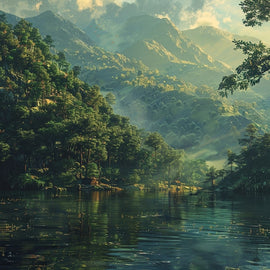 Peinture Paysage Lac, art mural décoration nature