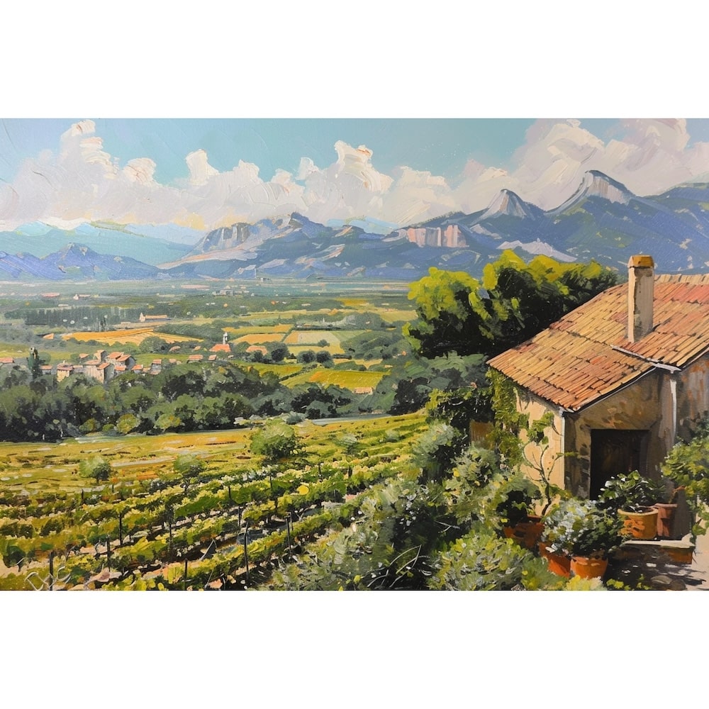 Peinture Paysage Vignoble, art mural décoration nature