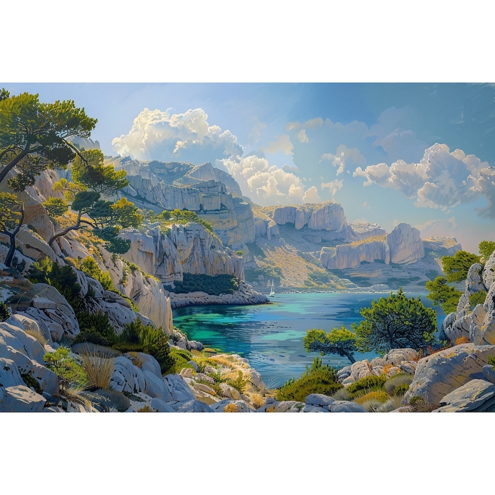 Peinture Paysage Calanques, art mural décoration nature