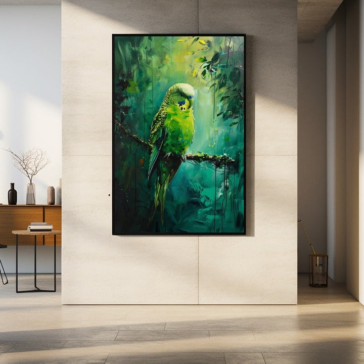 Peinture Perruche, art mural décoration nature