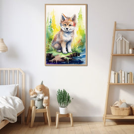 Peinture Petit Loup, art mural décoration nature