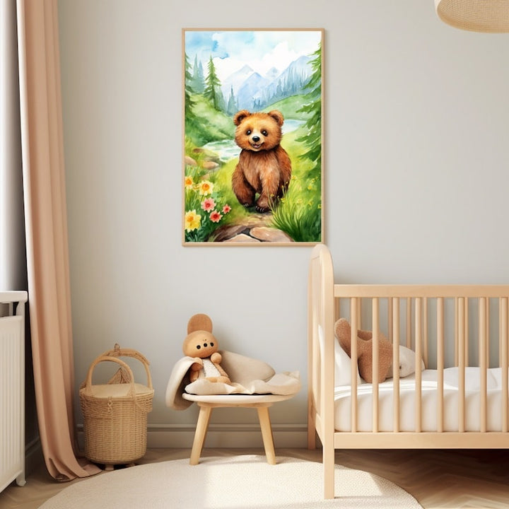 Peinture Petit Ours Brun, art mural décoration nature
