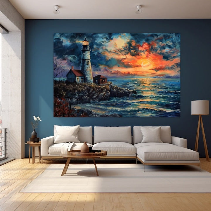 Peinture Phare Bord de Mer, art mural décoration nature
