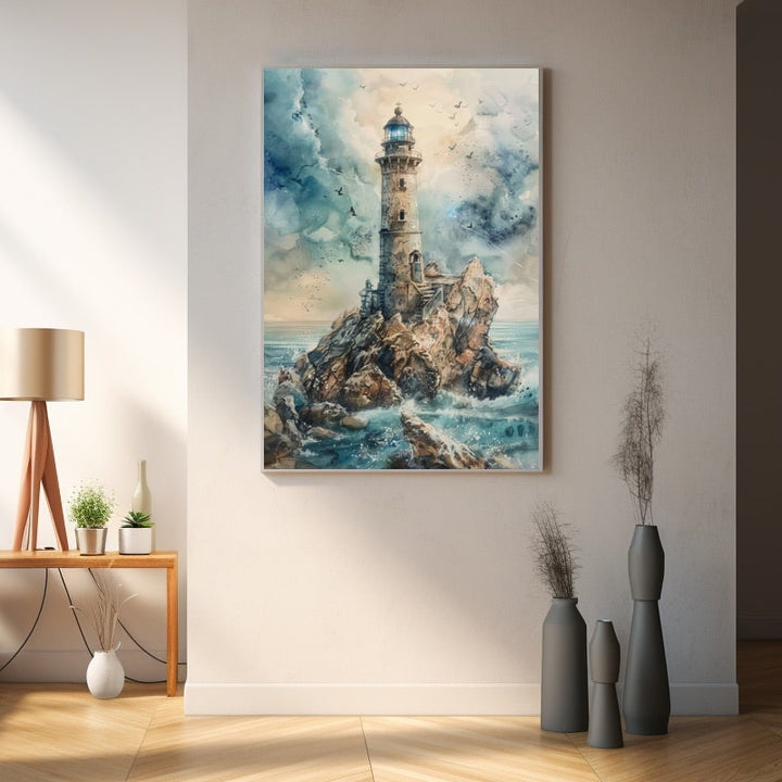 Peinture Phare Mer, art mural décoration nature