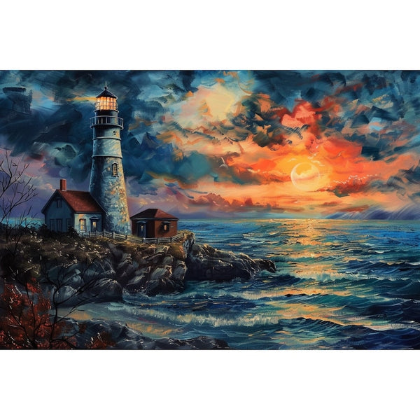Peinture Phare Bord de Mer, art mural décoration nature