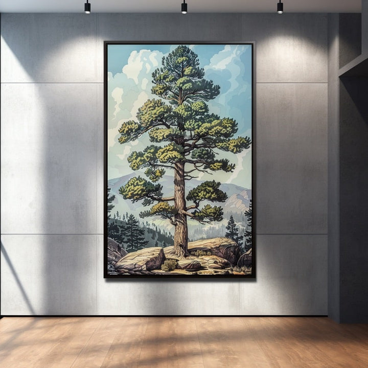 Peinture Pin Parasol, art mural décoration nature