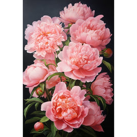 Tableau Peinture Pivoine Fond Noir, art mural décoration nature