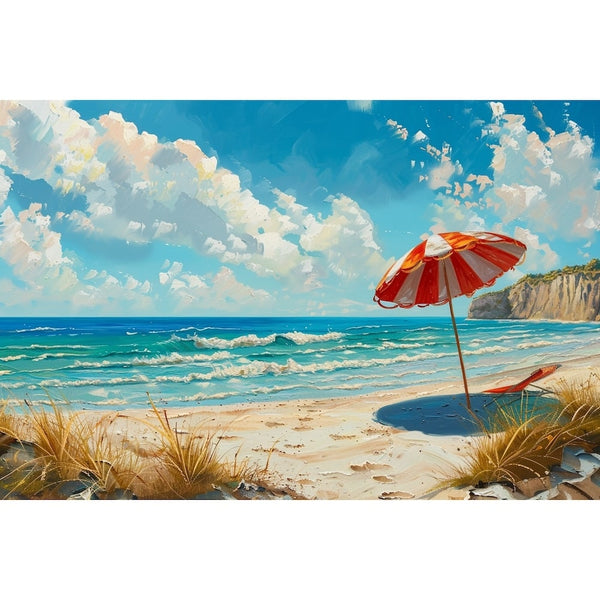 Peinture Plage Parasol, art mural décoration nature