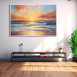 Peinture Plage Coucher de Soleil, art mural décoration nature