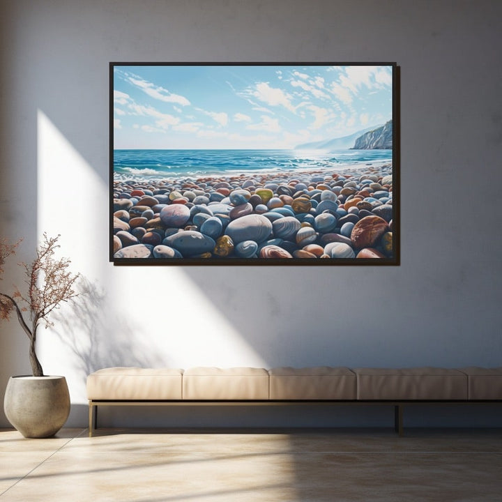 Peinture Plage de Galets, art mural décoration nature