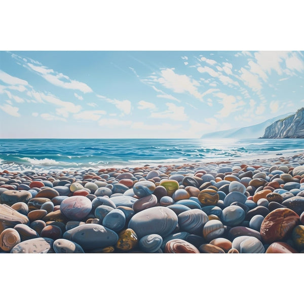 Peinture Plage de Galets, art mural décoration nature