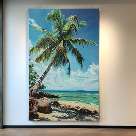 Peinture Plage Palmier, art mural décoration nature