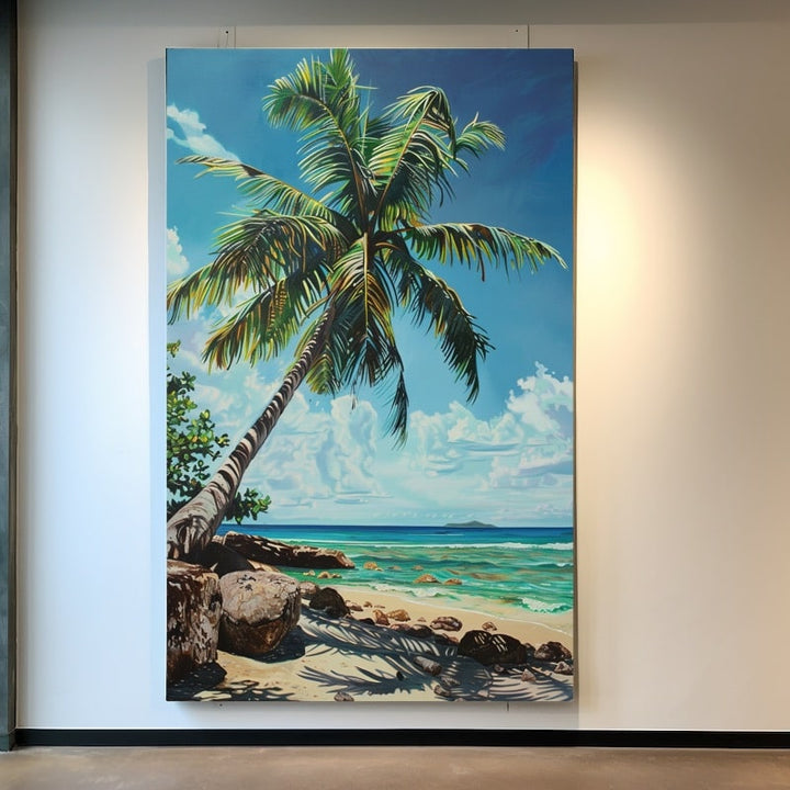 Peinture Plage Palmier, art mural décoration nature
